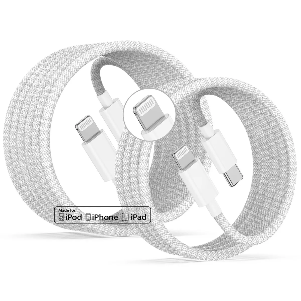 MCHOSE MCHOSE USB-C to Lightning Cable 2-Pack 6ft + 10ft Braided MFi Certified — product photo