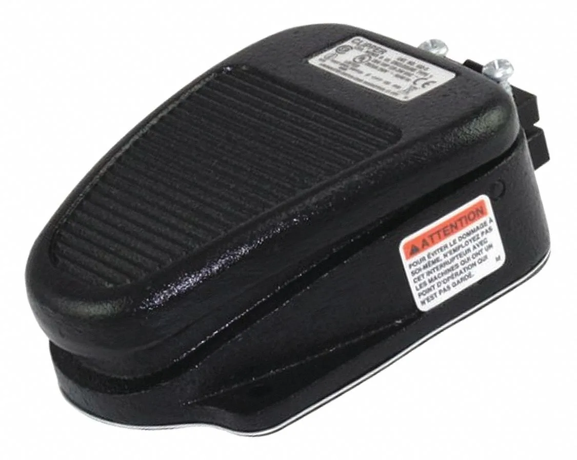Black cast-iron SPDT momentary foot switch with two mounting holes