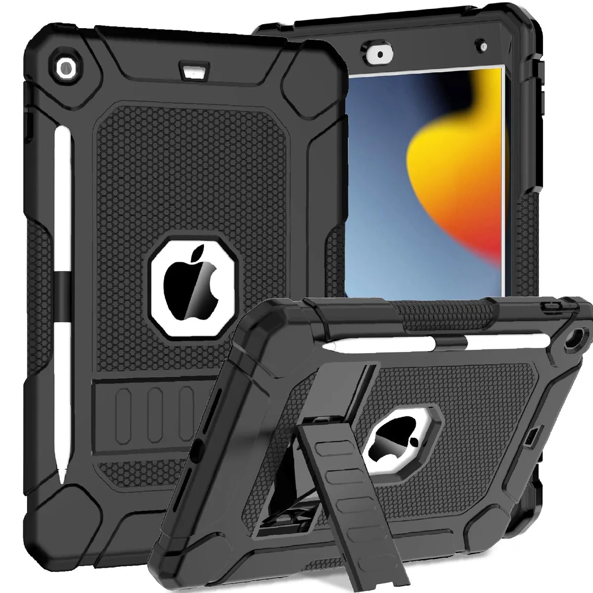  BMOUO PXQ0668 iPad 10.2 Case Black Shockproof Stand Pencil Holder — product photo