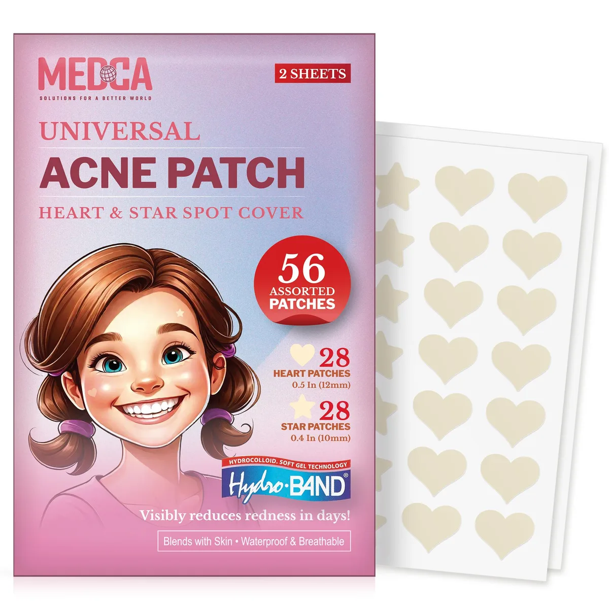 MEDca MEDca Hydrocolloid Acne Patches 56 Count Heart &amp; Star Shape First Aid — product photo