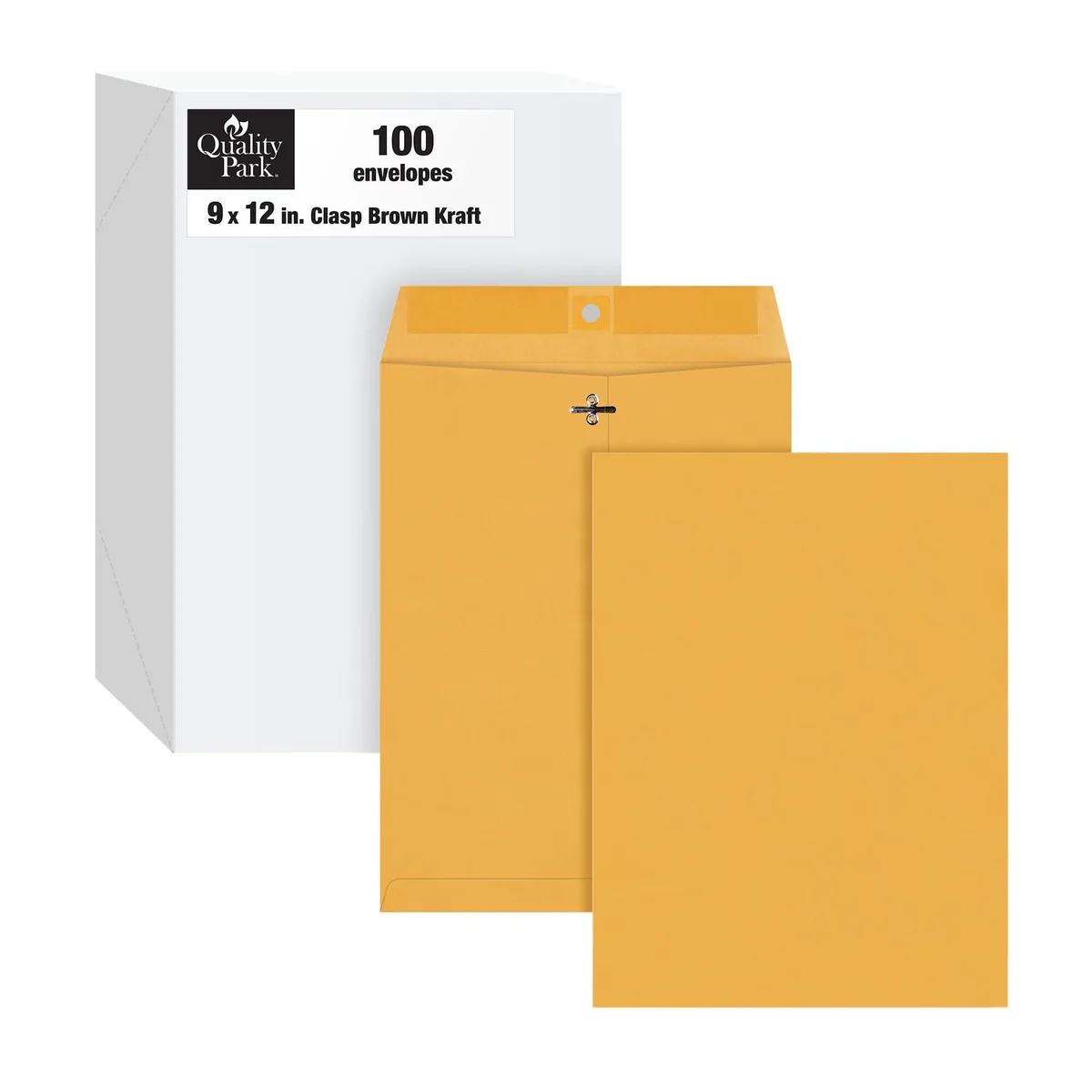 Box of 100 light brown 9 x 12 clasp envelopes with metal fasteners