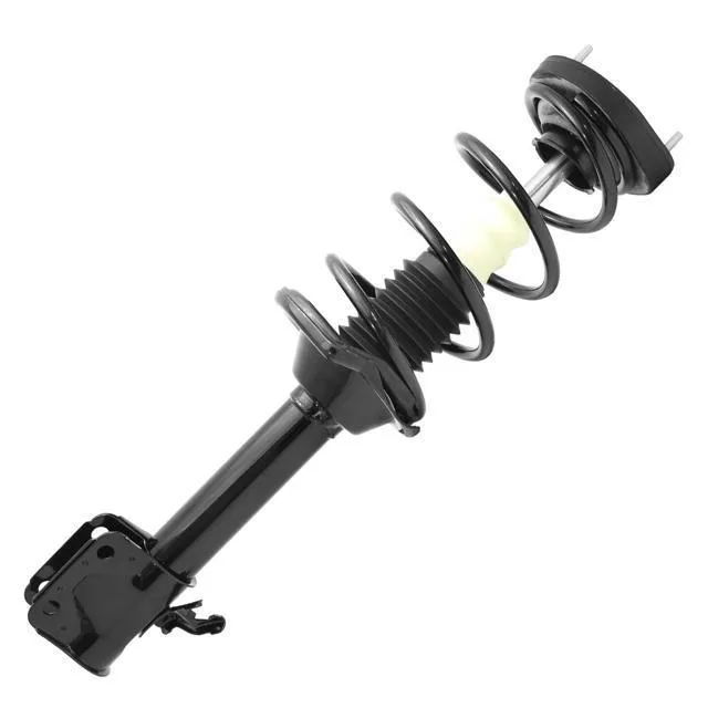 Silver rear left strut assembly with coiled spring and top mount, 25 inches tall