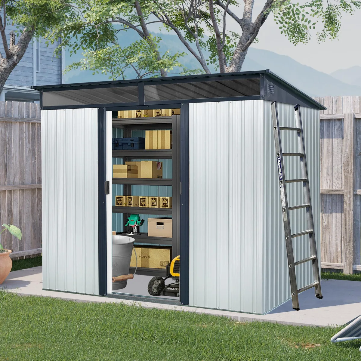 tuphen tuphen 8ft x 6ft Metal Trellis White Black Lockable Sliding Doors Transparent Panels — product photo
