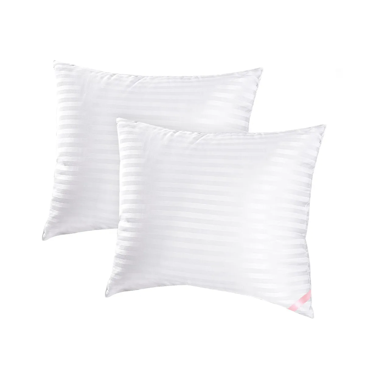 Two white 18x18 inch pillow inserts, compressed in packaging, polyester fill