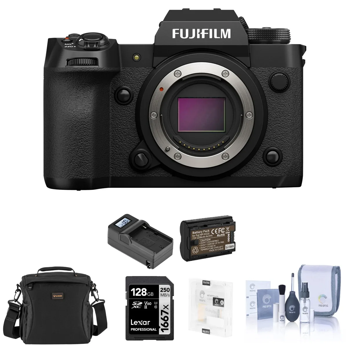 FUJIFILM FUJIFILM X-H2 40.2MP Compact Mirrorless Camera Body Black Bundle 128GB SD Card Bag Battery Charger — product photo