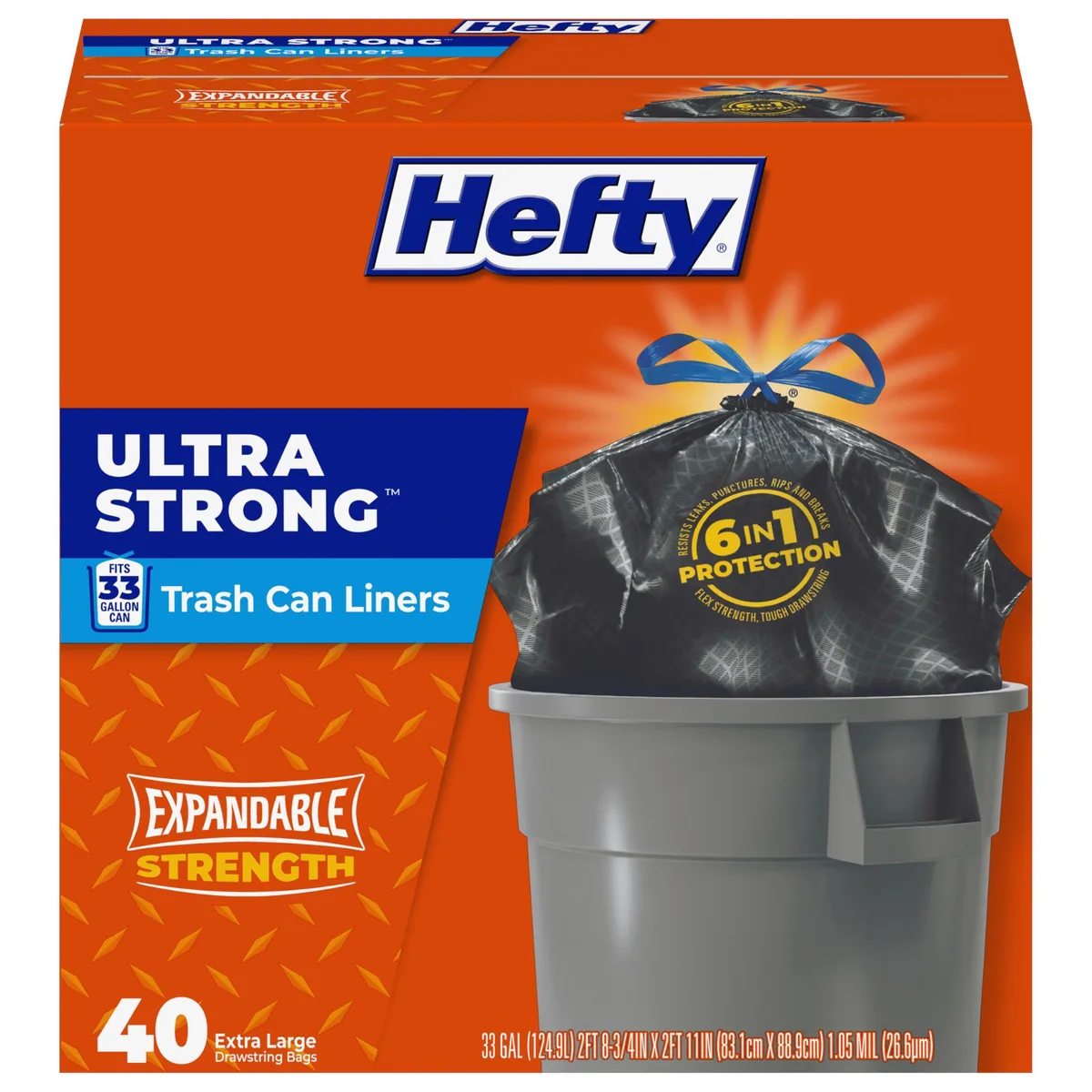 Pack of 40 black 33-gallon drawstring trash bags