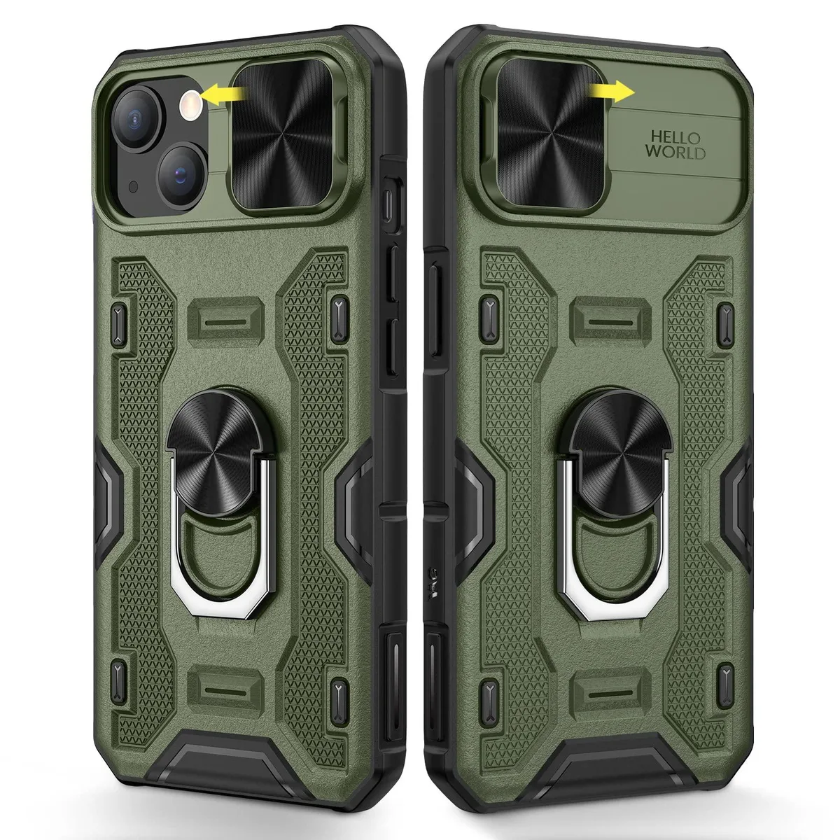  CAKA iPhone 14 / 13 Case with Camera Cover &amp; Kickstand Green — product photo