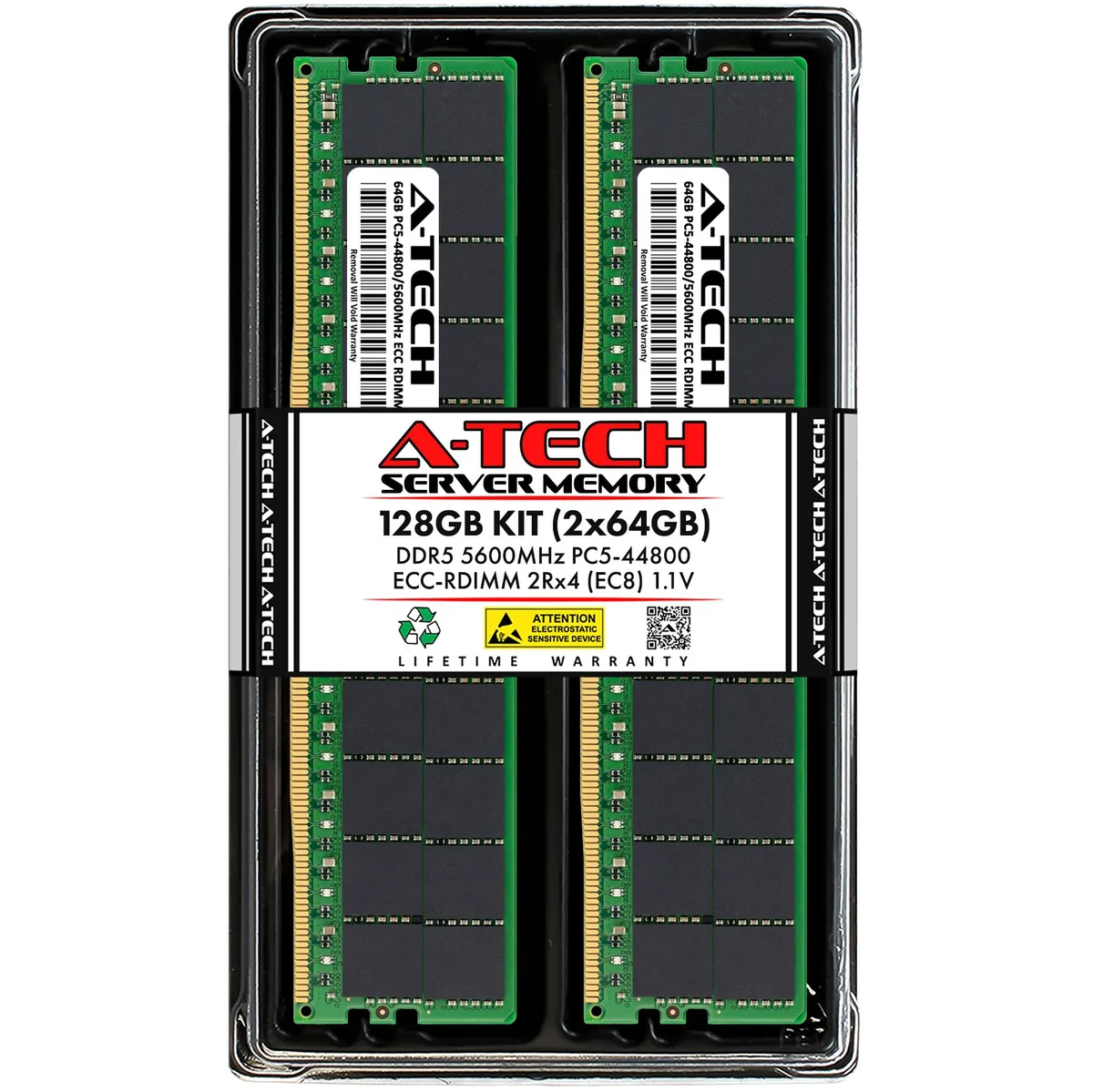 A-Tech A-Tech 128GB (2x64GB) DDR5 5600 ECC RDIMM 2Rx4 1.1V CL46 server RAM — product photo