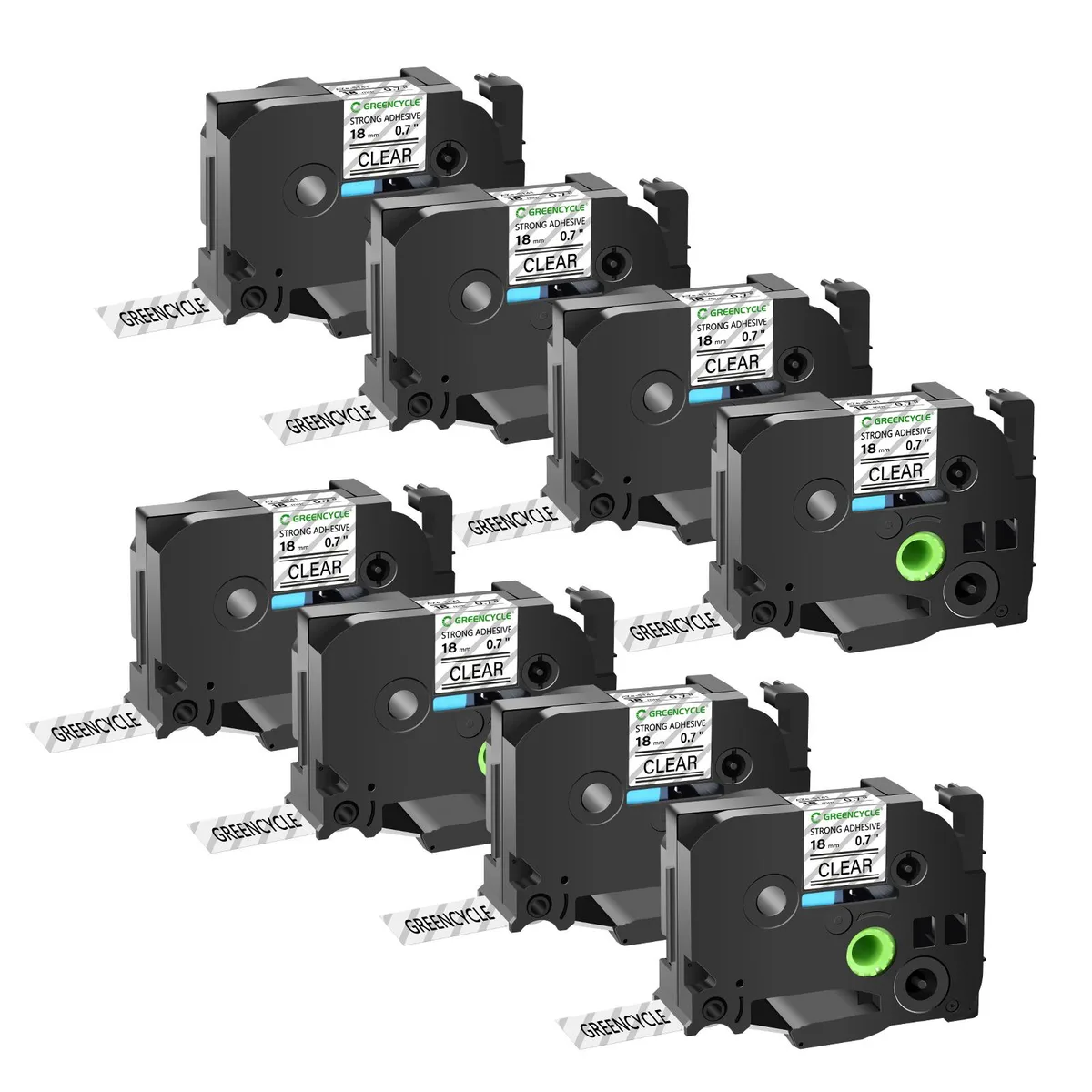 GREENCYCLE GREENCYCLE TZe-S141 18mm 26.2ft Black on Clear labelmaker tape 8 pack — product photo