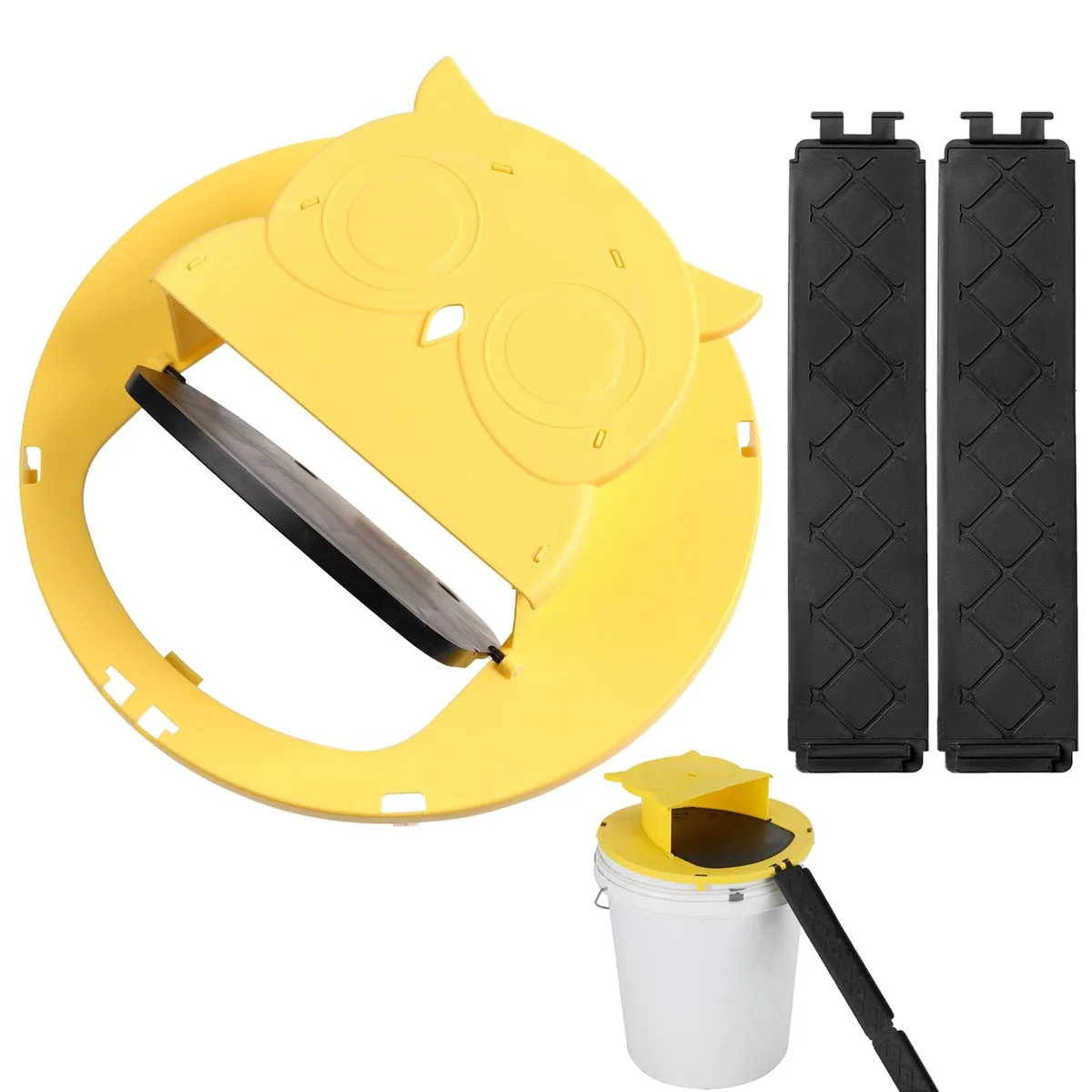 Owl-shaped bucket lid trap, plastic, reusable, bucket not included