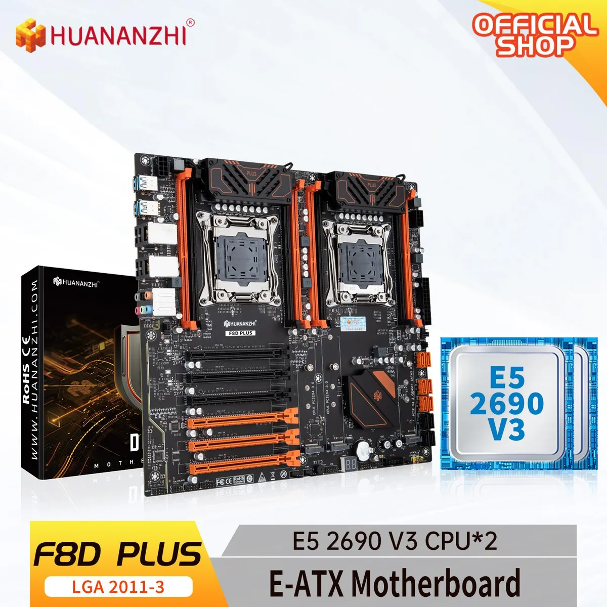 HUANANZHI HUANANZHI X99 F8D PLUS LGA 2011-3 Intel motherboard with dual Xeon E5-2690 V3 — product photo