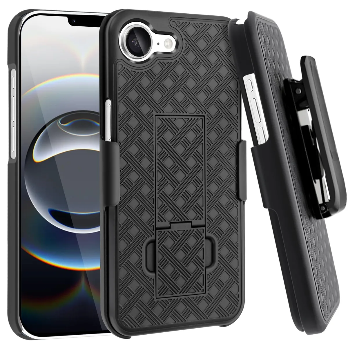 Fingic BC-T870-01 Belt Clip Holster Kickstand Case for iPhone 16e/17e Black cell phones - unlocked — product photo
