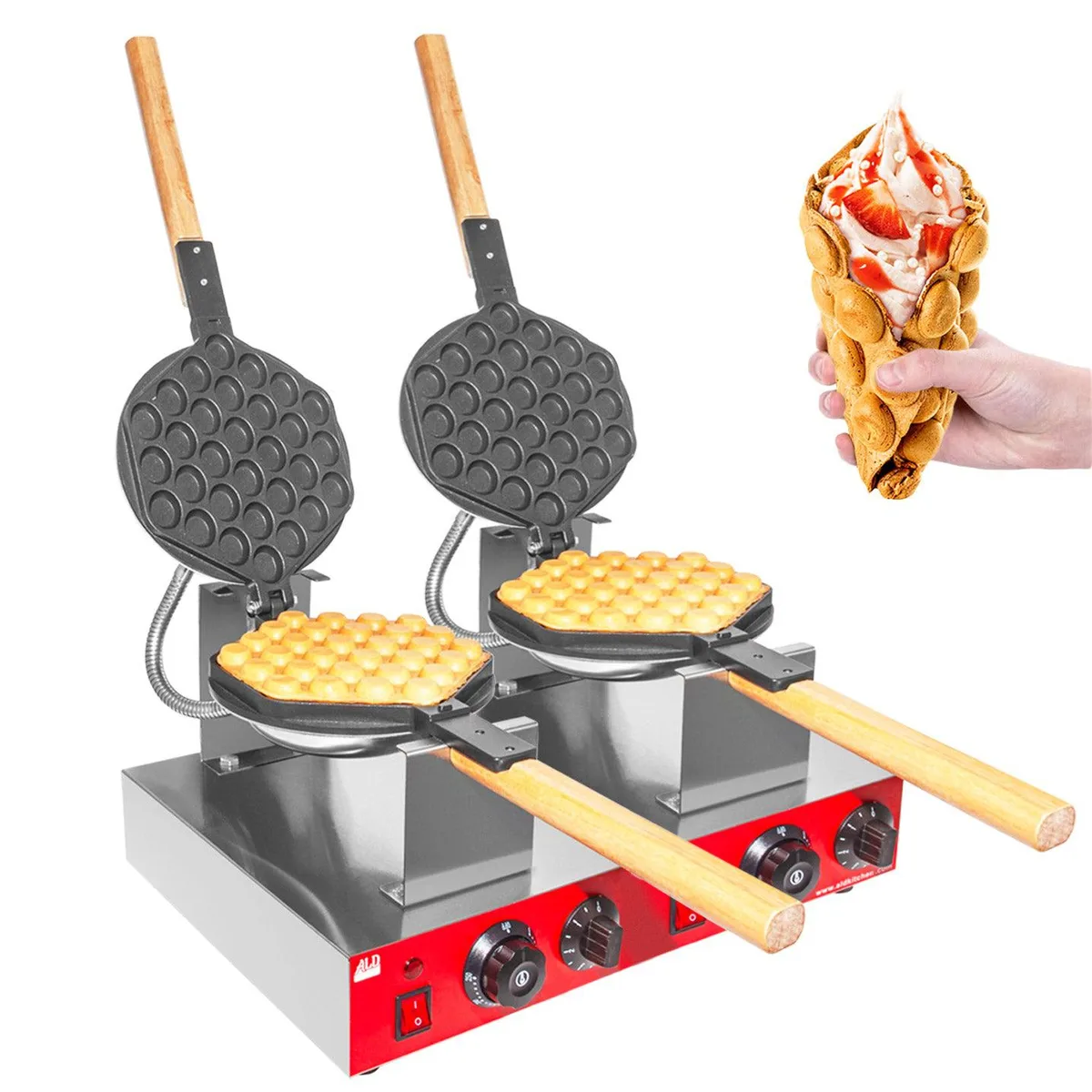 ALDKitchen ALDKitchen AR-HES30-2 Bubble Waffle Maker 2 Hexagon Waffles Stainless Steel — product photo
