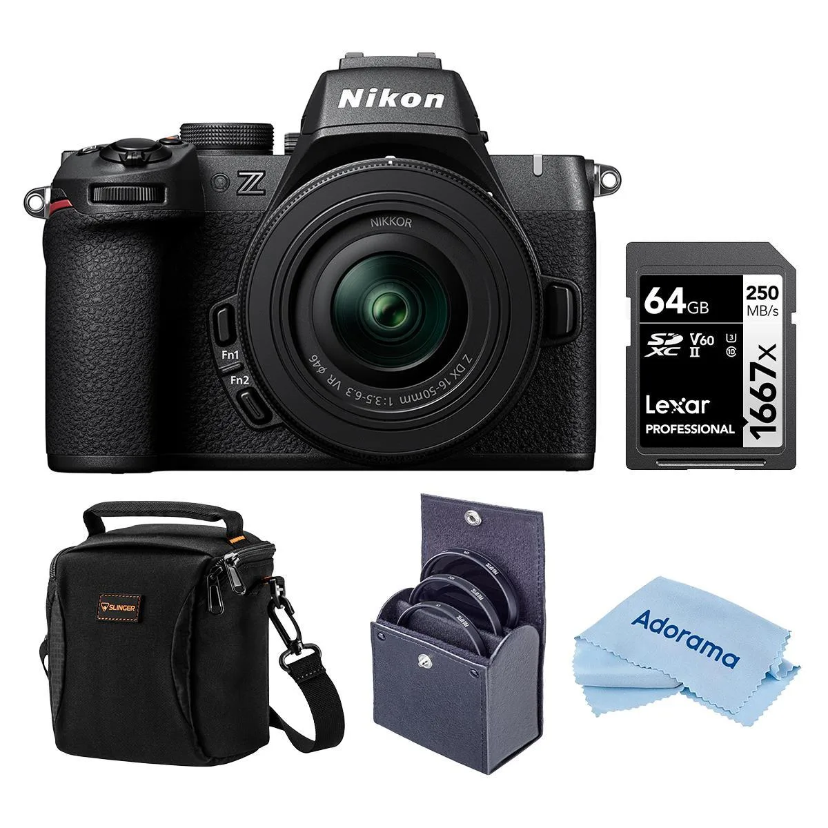Nikon Inc Nikon Z50II Compact Mirrorless Camera with 16-50mm f/3.5-6.3 VR Lens, 64GB Card, 46mm Filter Kit and Bag — product photo