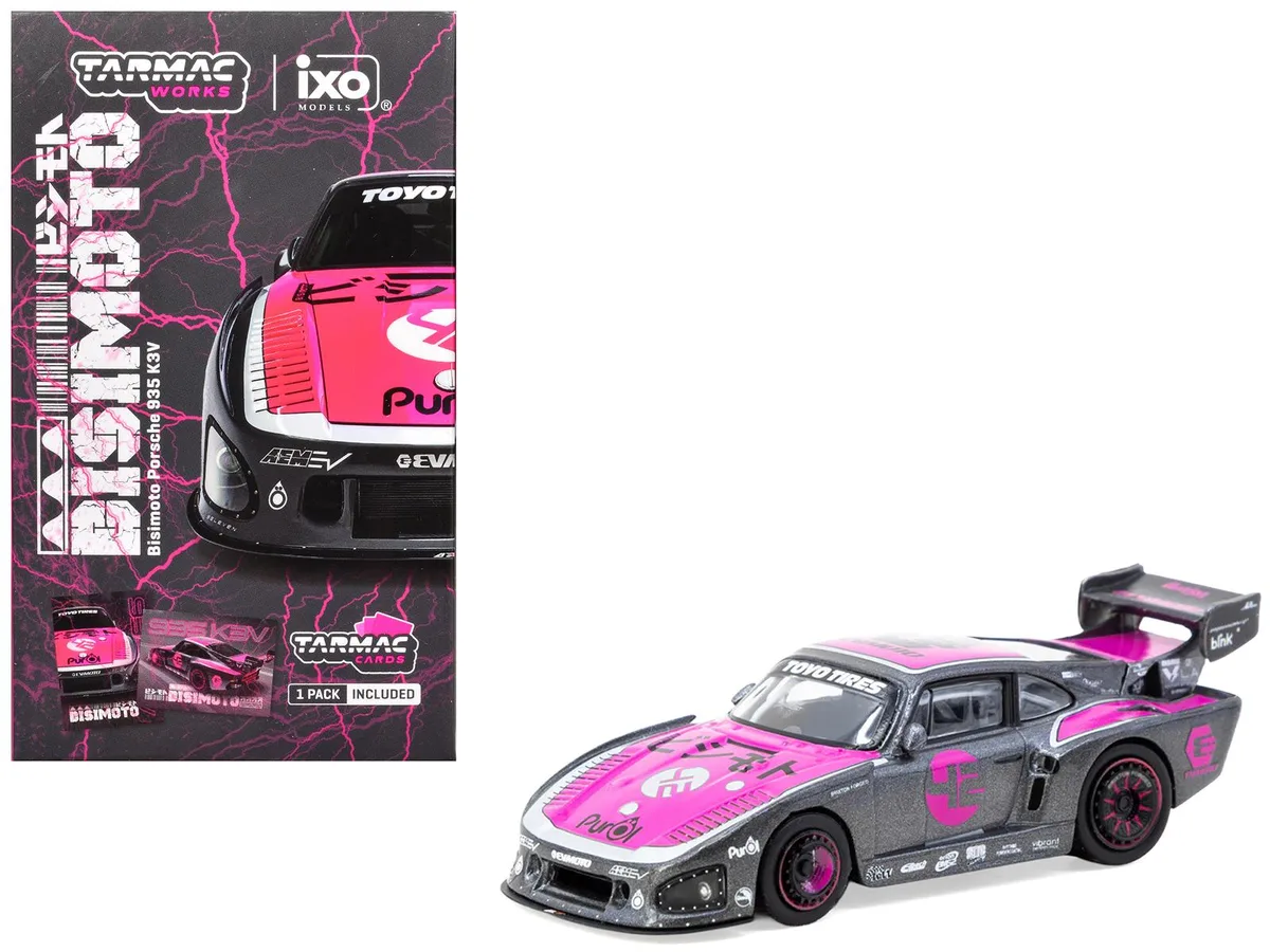 Tarmac Works Tarmac Works Porsche 935 K3V Bisimoto Gray Metallic Pink Hobby64 1/64 Diecast Car — product photo
