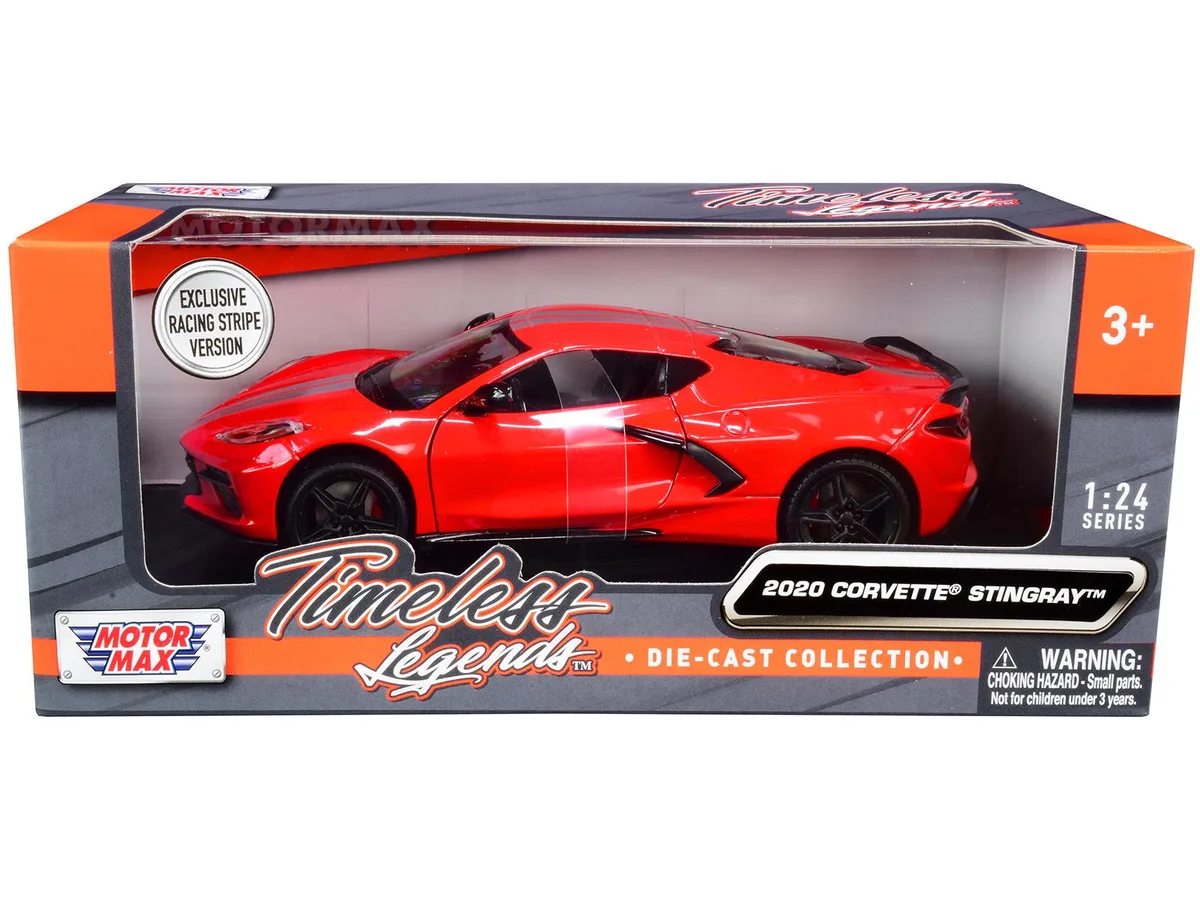 MOTORMAX MOTORMAX 2020 Chevrolet Corvette C8 Stingray Red Silver Stripes 1/24 Diecast — product photo