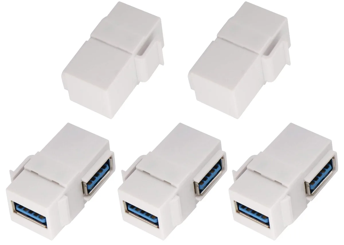 BUCIER BUCIER 90 Degree USB 3.0 Keystone Coupler White 5 Pack — product photo