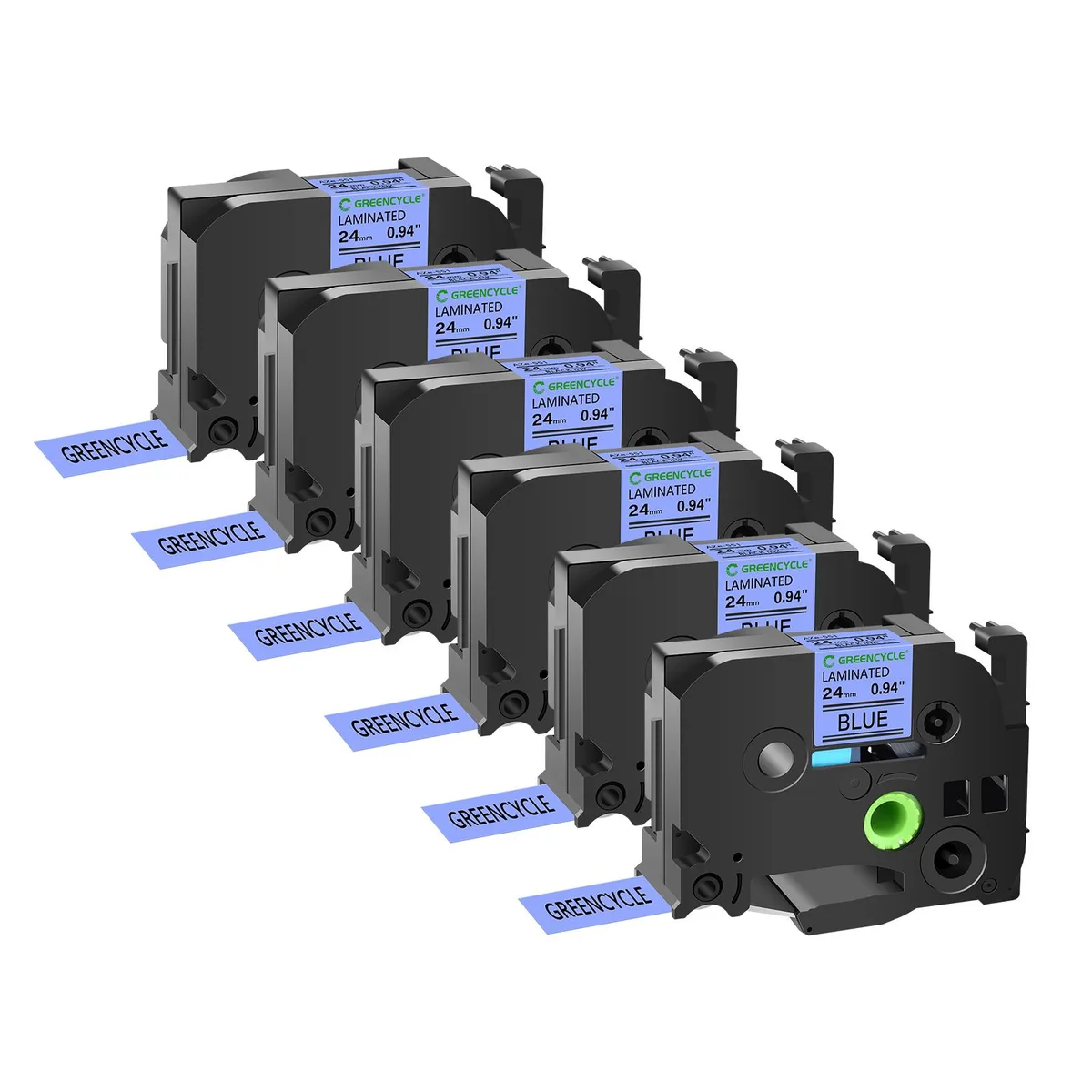GREENCYCLE GREENCYCLE TZe-551 24mm 26.2ft Black on Blue labelmaker tape 6 pack — product photo