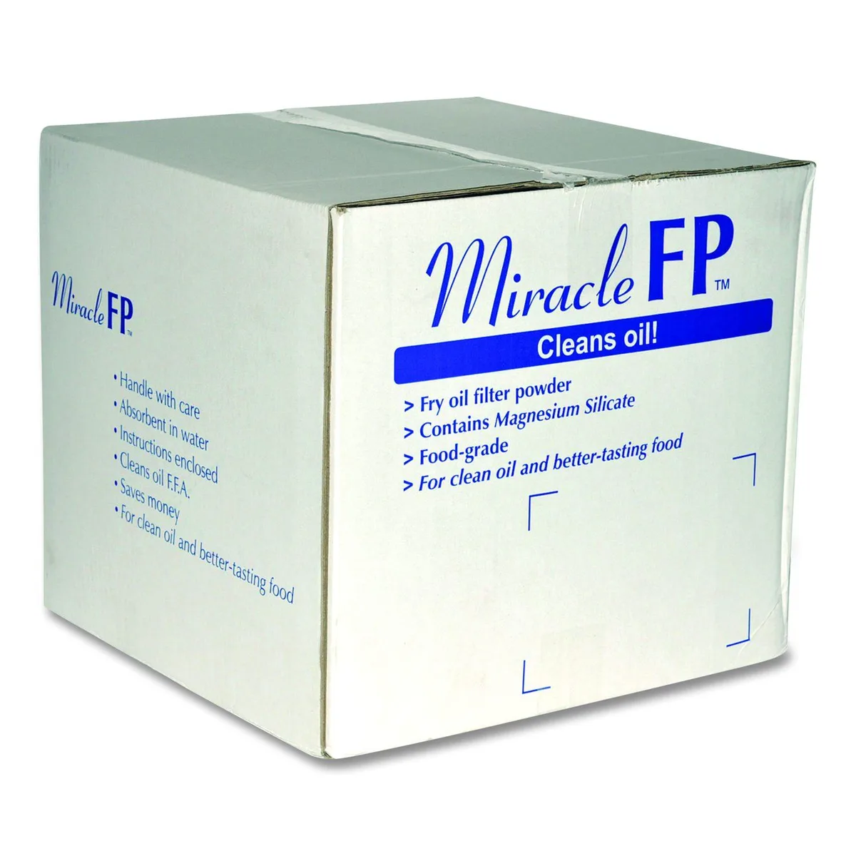 White box of fryer filter powder 25 L 40 lbs