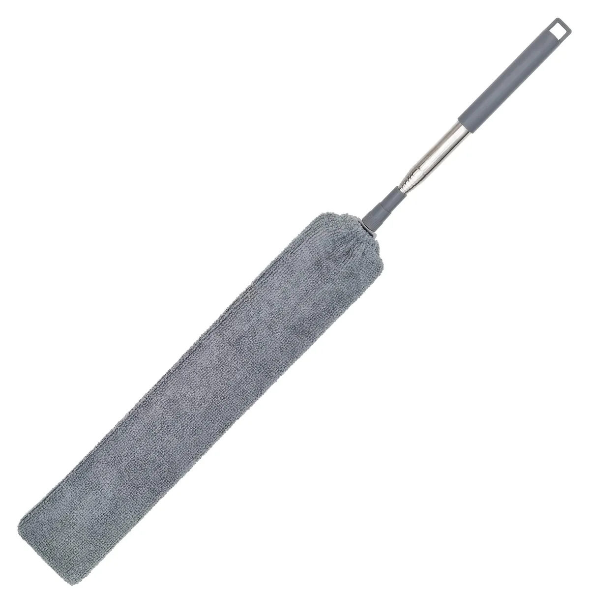 Black microfiber gap duster with extendable stainless pole 26 to 55 inches bendable head 0.3 inch thick