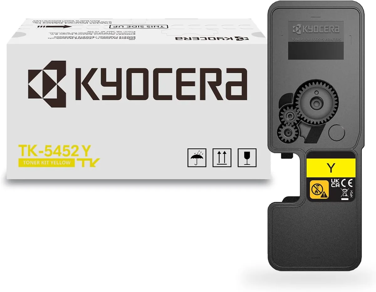 Yellow Kyocera TK-5452Y toner cartridge, rectangular plastic housing
