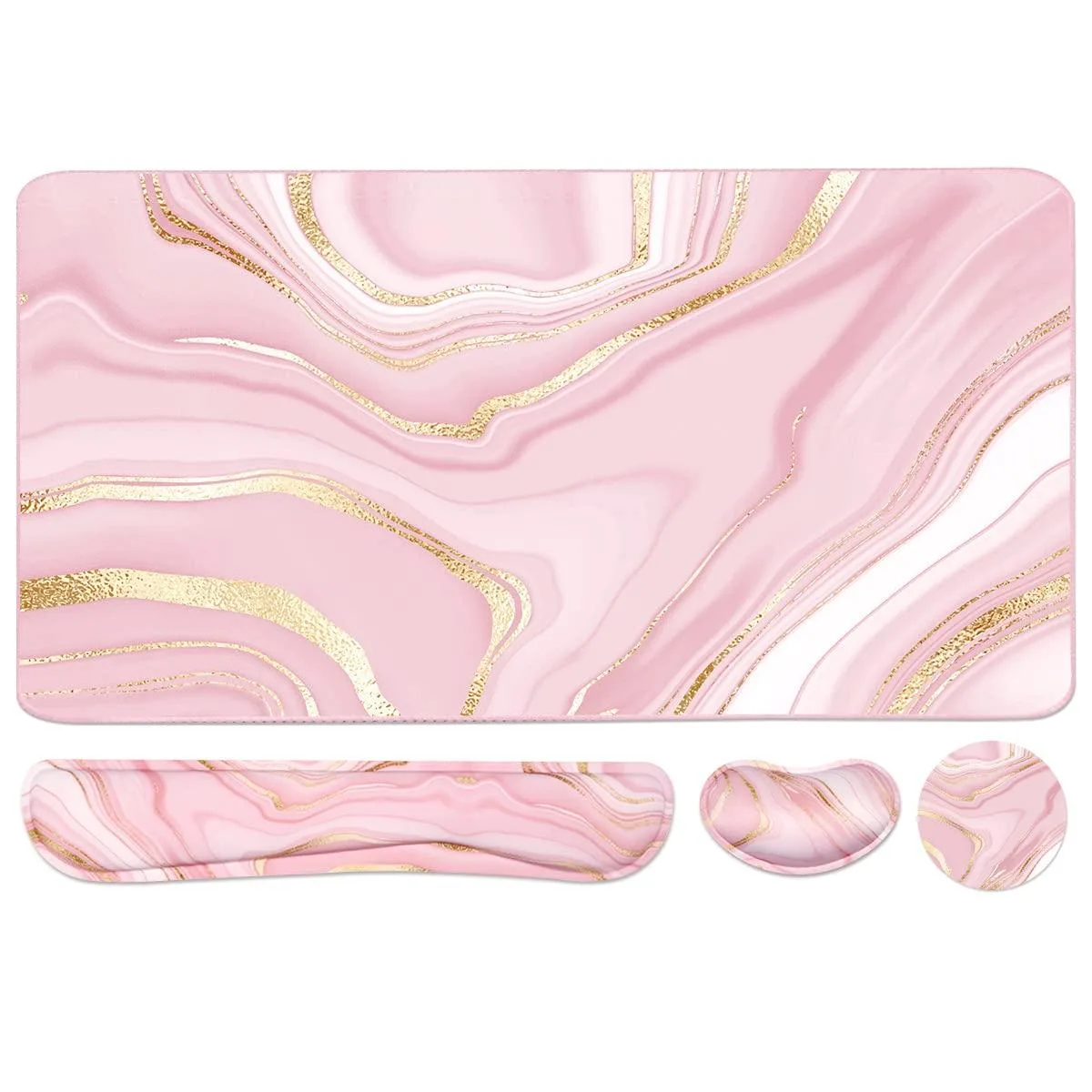 WB WEIRDBEAST DESK-2-FSLT 3-Piece Desk Pad Set Pink/Gold 35.4×15.75 in — product photo