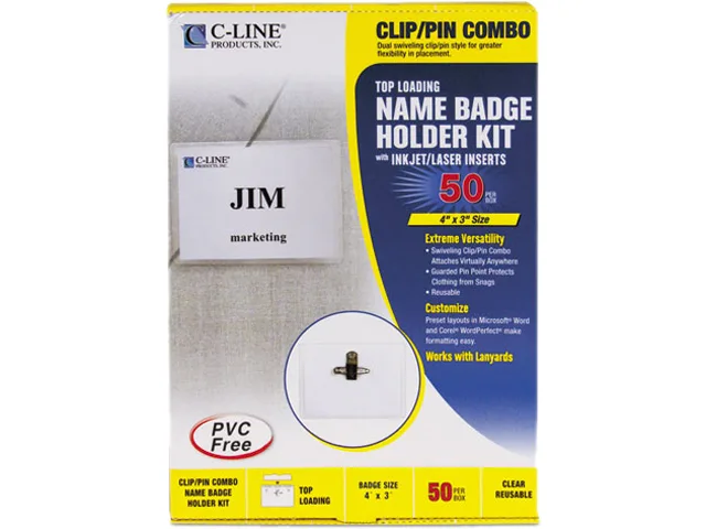 C-Line C-Line 95743 Clip/Pin Combo Name Badges 50pk — 제품 사진