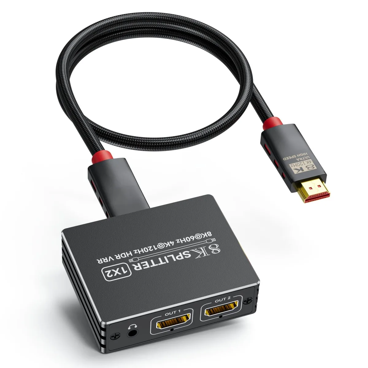 AVer HDMI 2.1 Splitter 1 in 2 Out 4K 120Hz 8K 60Hz with Audio Out — product photo