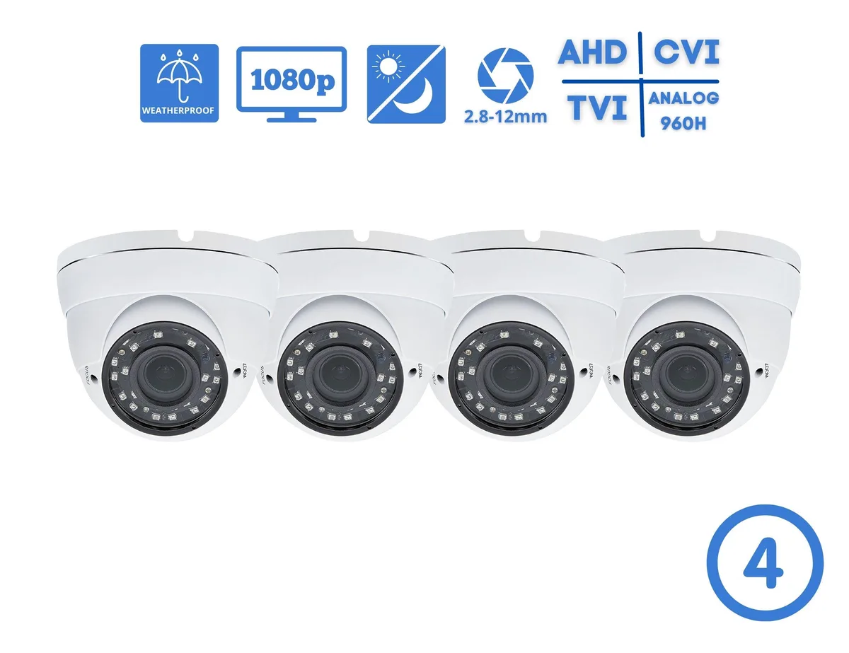 Evertech USA Evertech USA 2.4MP 1080P AHD/TVI/CVI/Analog Dome Camera 2.8-12mm 98ft IR White 4-Pack — product photo
