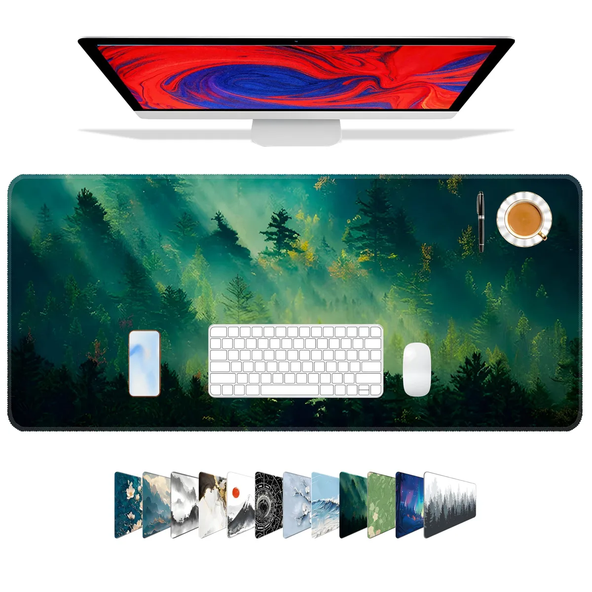 Galdas Oversize Mouse Pad Green Forest 31.5x11.8in — product photo