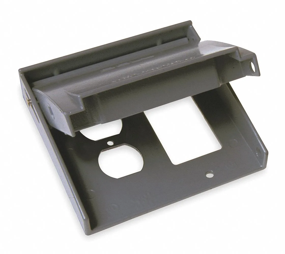 Gray die-cast zinc double-gang weatherproof cover with flip-snap lids