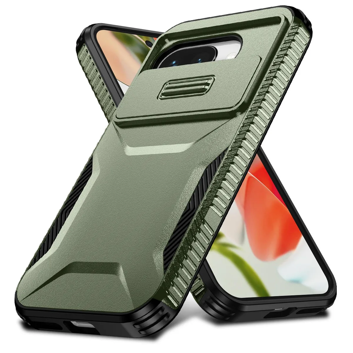 Green matte hybrid case with soft TPU frame and hard PP back for Pixel 9A