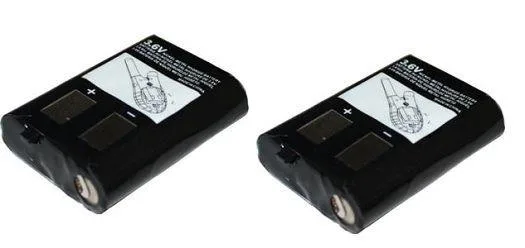 Two new replacement batteries for Motorola two-way radios, rectangular with metal contacts