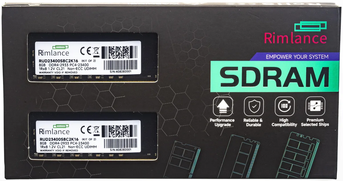 RIMLANCE RIMLANCE 16GB (2x8GB) DDR4 2933 CL21 1.2V desktop RAM — product photo