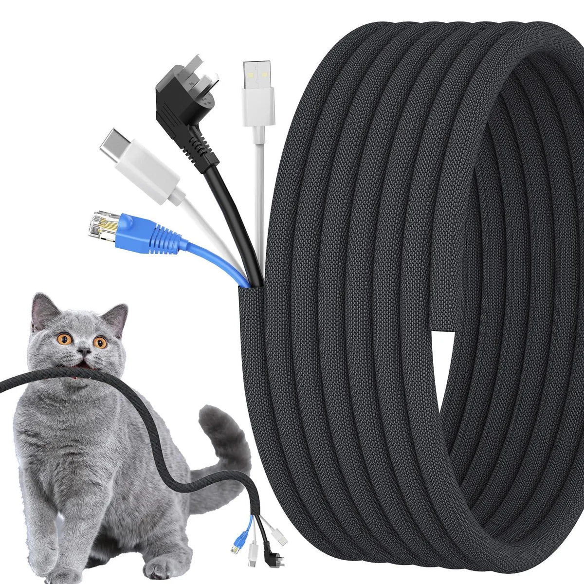  Wengus 1/2 inch Cord Protector 10ft Black PET self-wrap — product photo