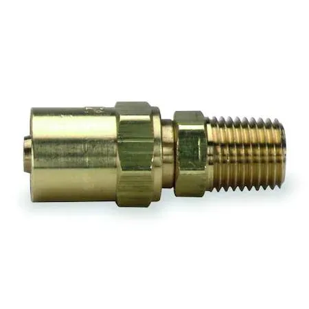 Brass hydraulic hose fitting with barbed and threaded ends