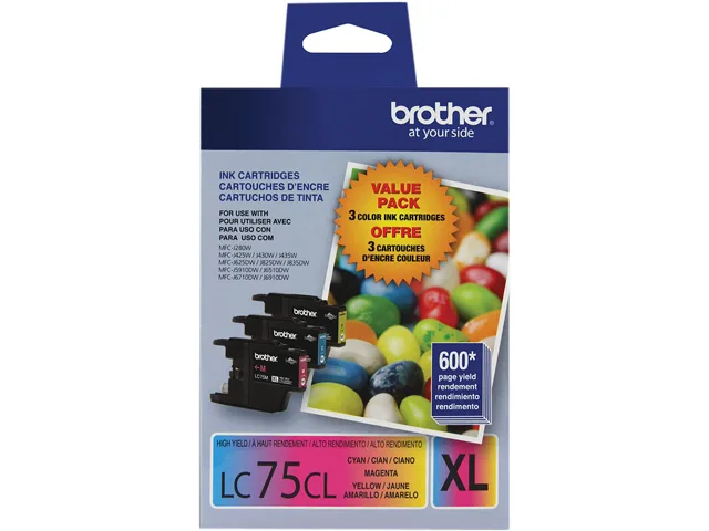 Brother Brother LC753PKS high-yield ink cartridges (genuine brands), 3-pack cyan magenta yellow, 600 pages — product photo