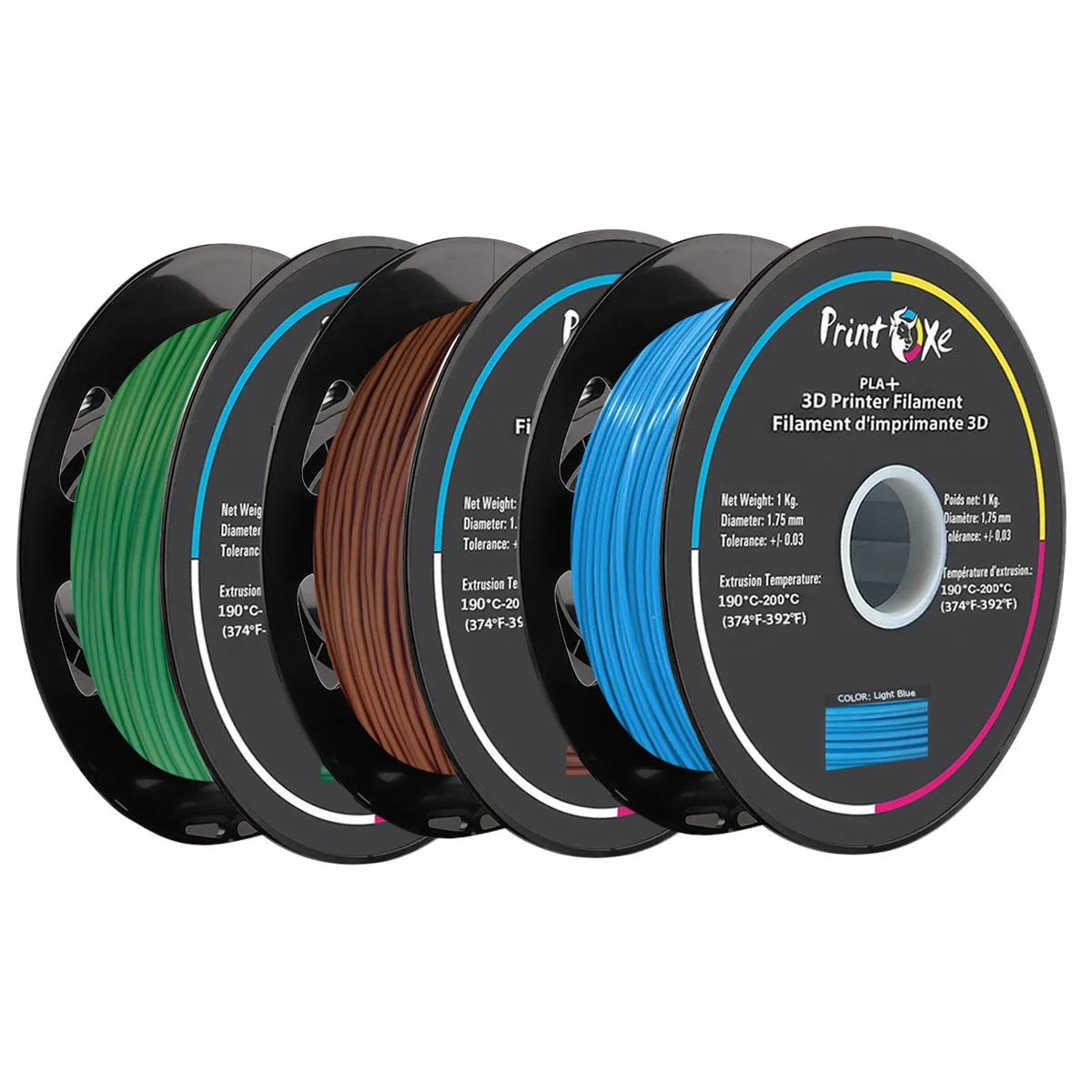 PrintOxe PrintOxe PLA+ Pro 3-pack Fruit Green Brown Sky Blue 1.75 mm 1 kg spool 3D printer filament — product photo
