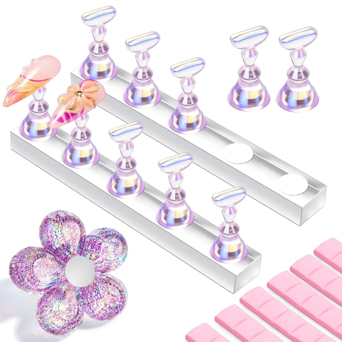  Avid F0954 Magnetic Nail Stand Kit 10 Holders 1 Flower 2 Long Bases Clear Purple — product photo