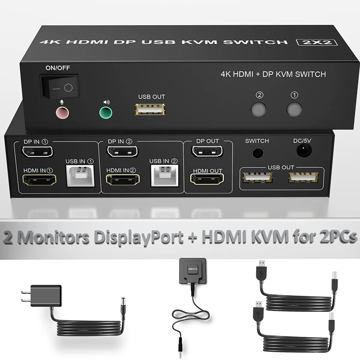 FOCUSTEC FOCUSTEC Dual Monitor HDMI DisplayPort KVM Switch 4K@60Hz 2-Port USB 2.0 — product photo