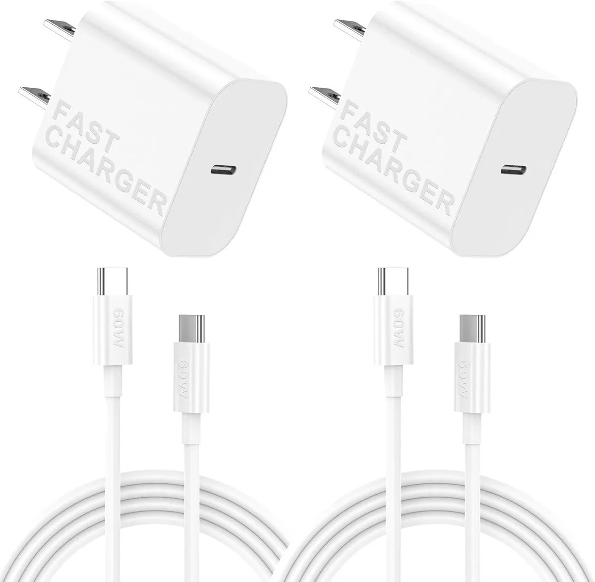 Elestur Elestur 20W USB-C charger + 60W USB-C to USB-C cable 6ft white — product photo