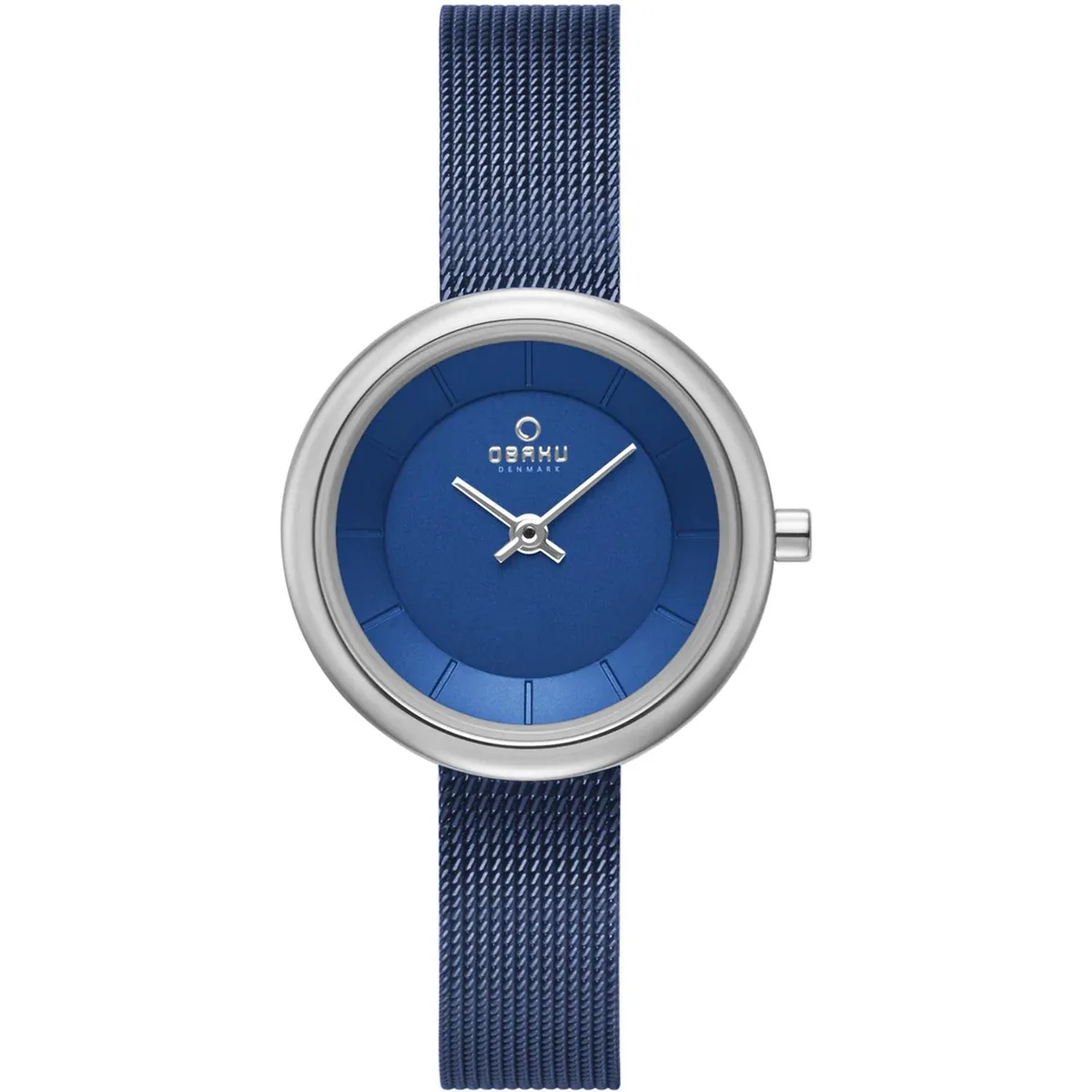 Silver stainless steel watch with blue dial and metal bracelet