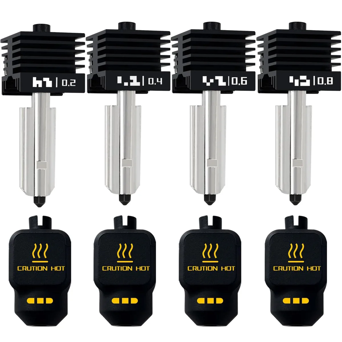  HzdaDeve 4-Pack Hotend Kit 0.2/0.4/0.6/0.8mm for Bambu Lab — product photo
