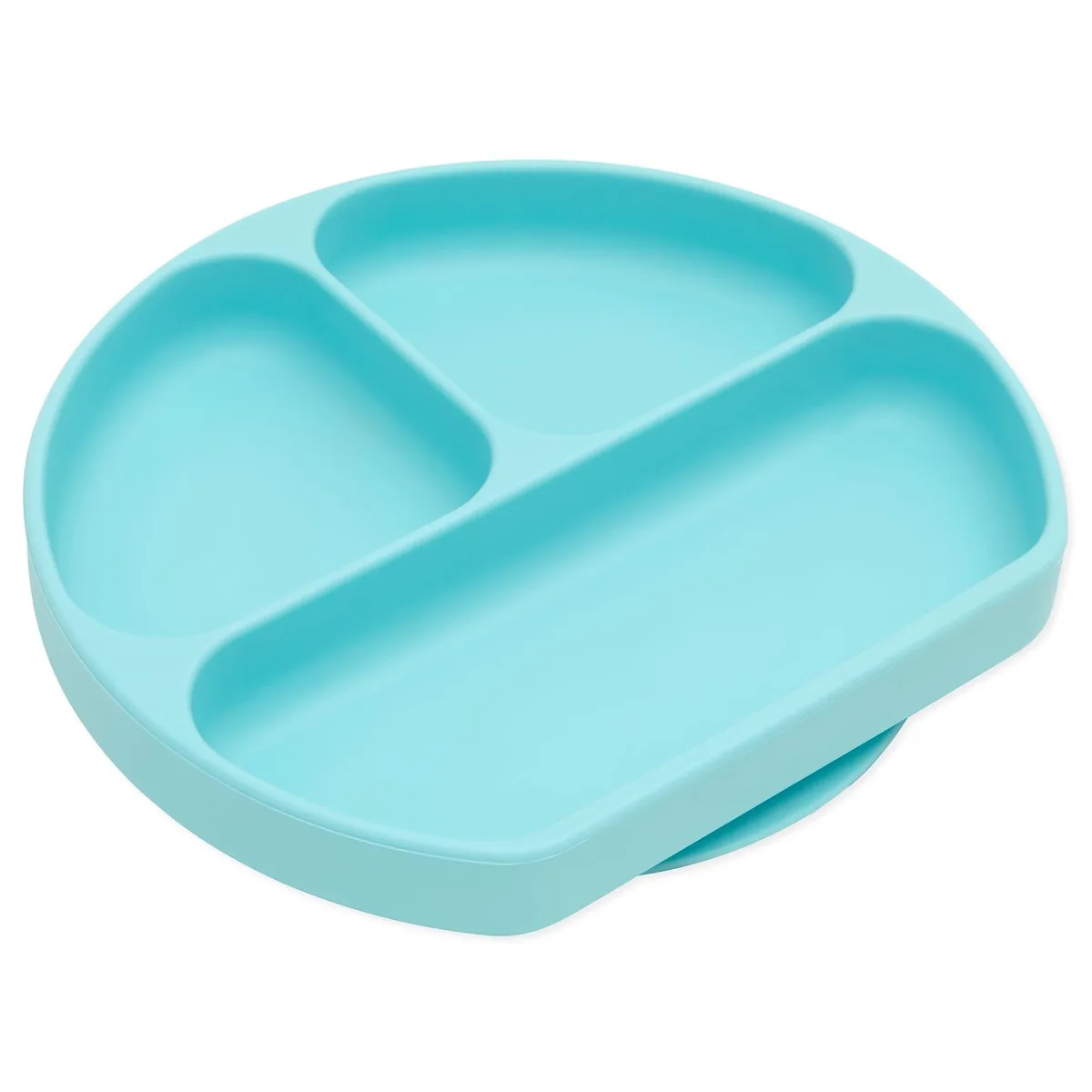 Blue rectangular silicone plate with three divided sections and suction base