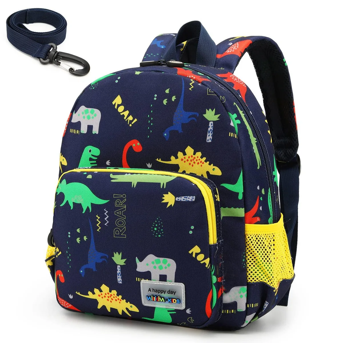 Small 3D dinosaur polyester backpack with safety harness leash, Roar colour