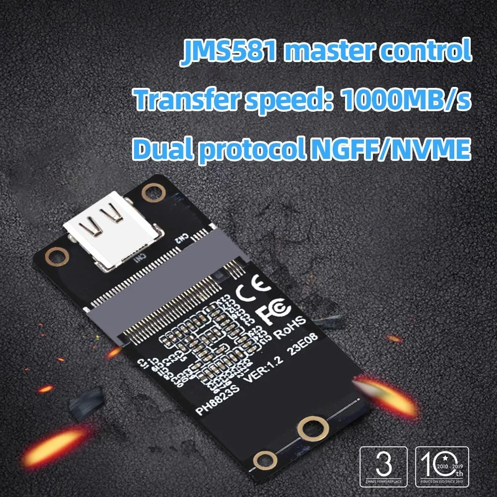 YINGHUA YINGHUA M.2 NVME SSD Converter Gen2 10Gbps Type-C USB 3.1 JMS581 1000MB/s 2230-2280 — product photo
