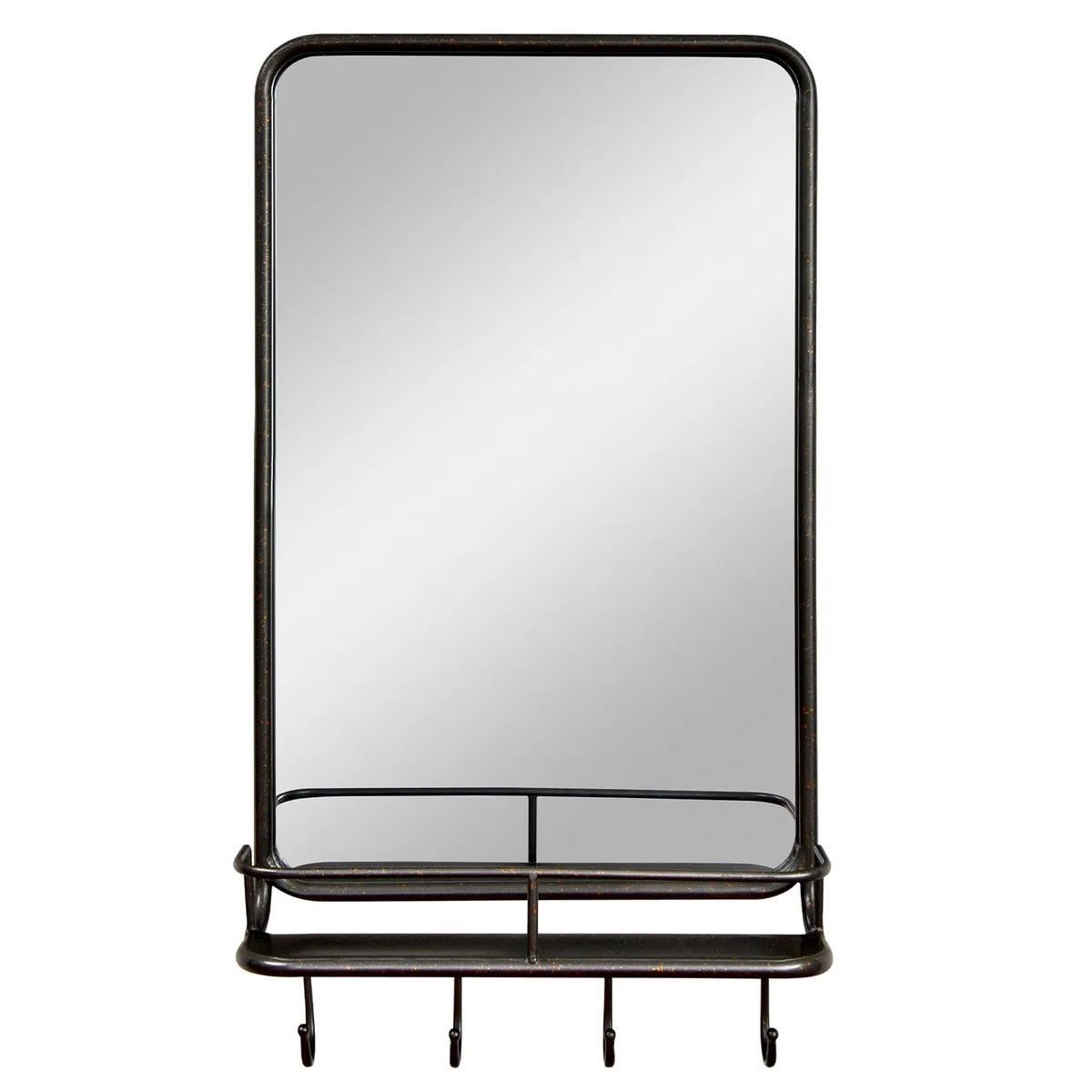 SlickBlue SlickBlue Bathroom Mirror 33" x 19" Black Metal Frame with Shelf &amp; Hooks — product photo