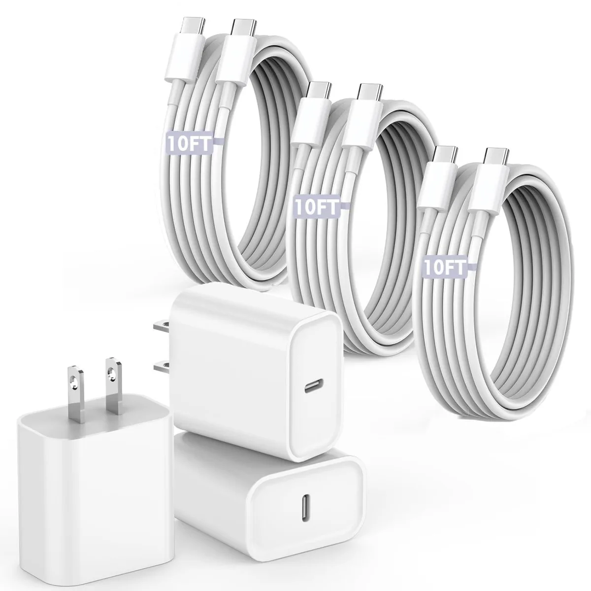 GE JXYCDQ06F RJ-11 phone cable 25 ft black 3-pack 20W USB-C — product photo