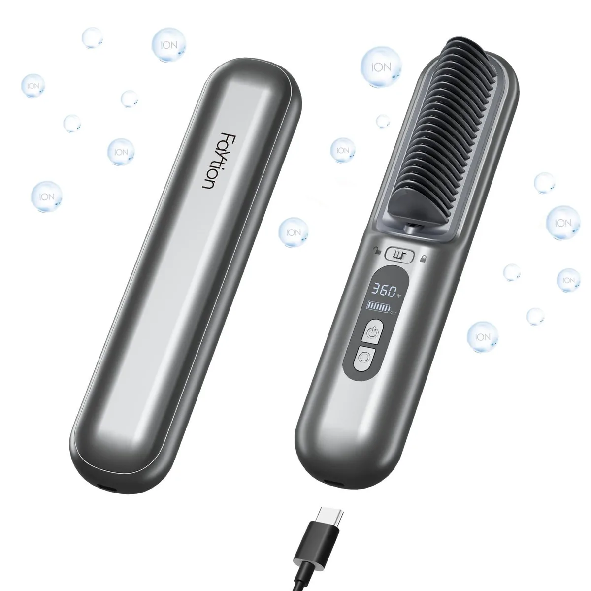  Faytion Cordless Hair Straightener Brush 10000mAh Grey — product photo