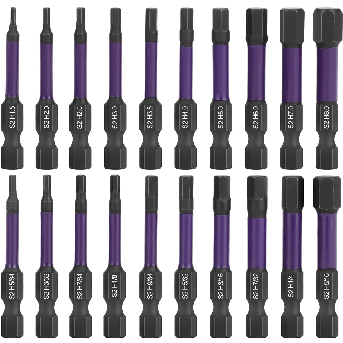 NSI NSI 20Pc Impact Hex Bit Set S2 Steel 1/4 Hex Shank Magnetic 50mm — product photo